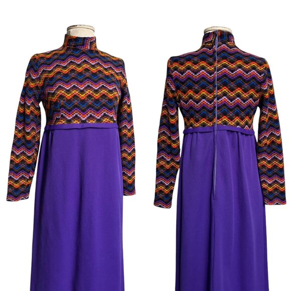 70s vintage maxi dress empire waist maxi sweater top Long sleeve mockneck. - Picture 8 of 11